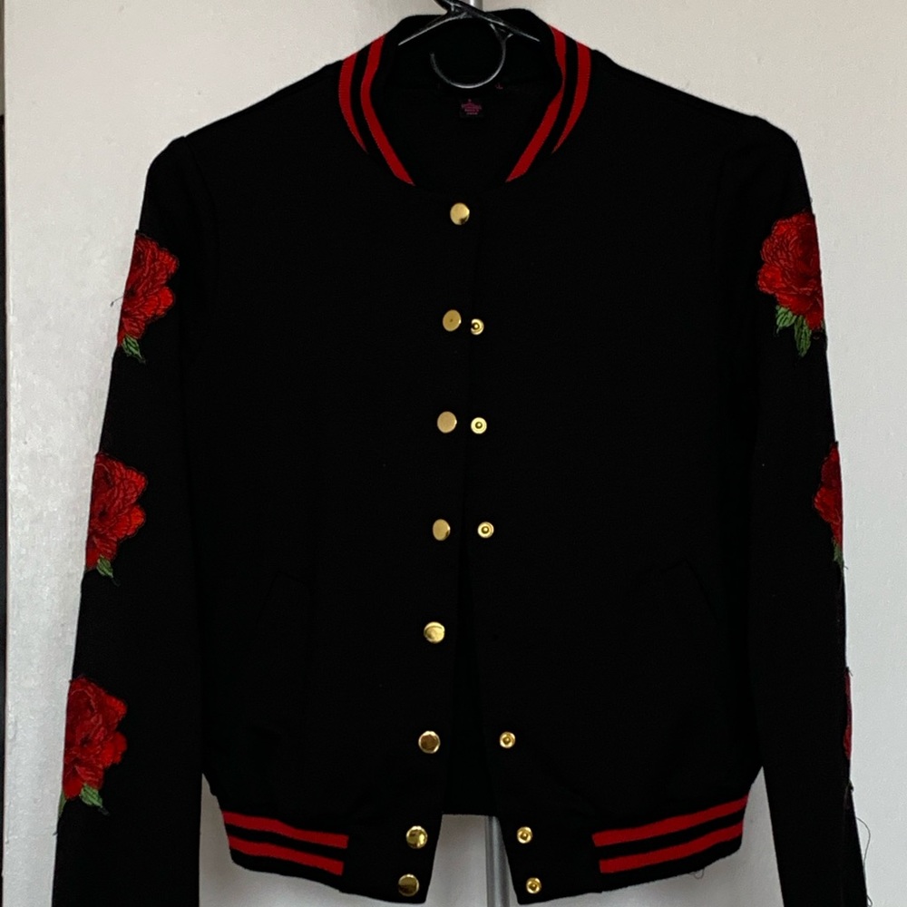 Varsity Jacket black with roses